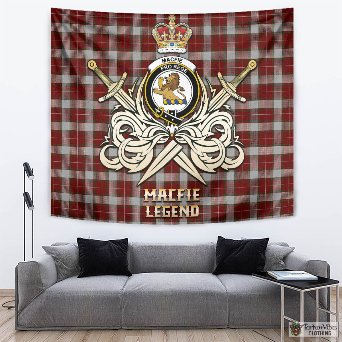 Tartan Vibes Clothing MacFie Dress Tartan Tapestry with Clan Crest and the Golden Sword of Courageous Legacy