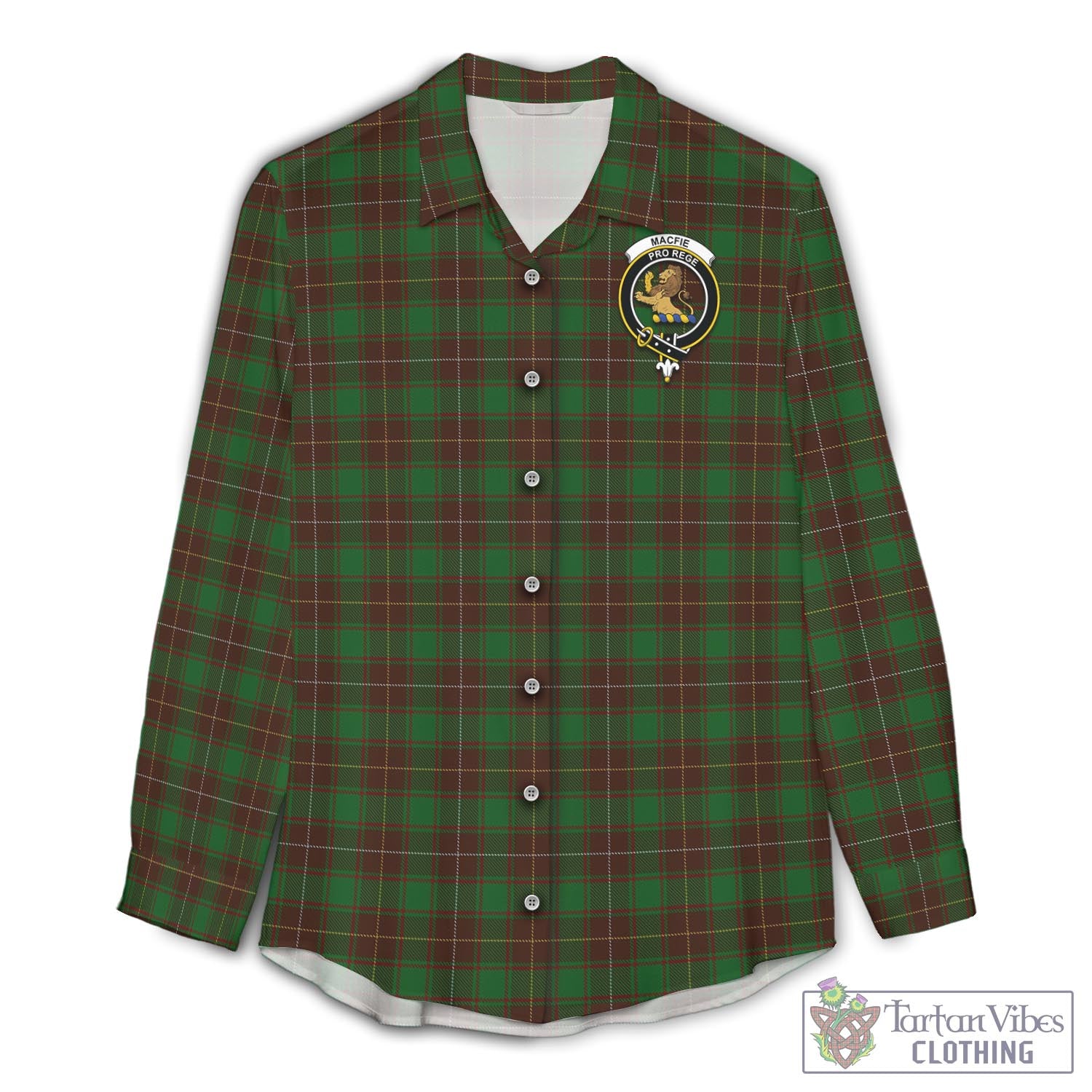 Tartan Vibes Clothing MacFie Hunting Tartan Womens Casual Shirt with Family Crest