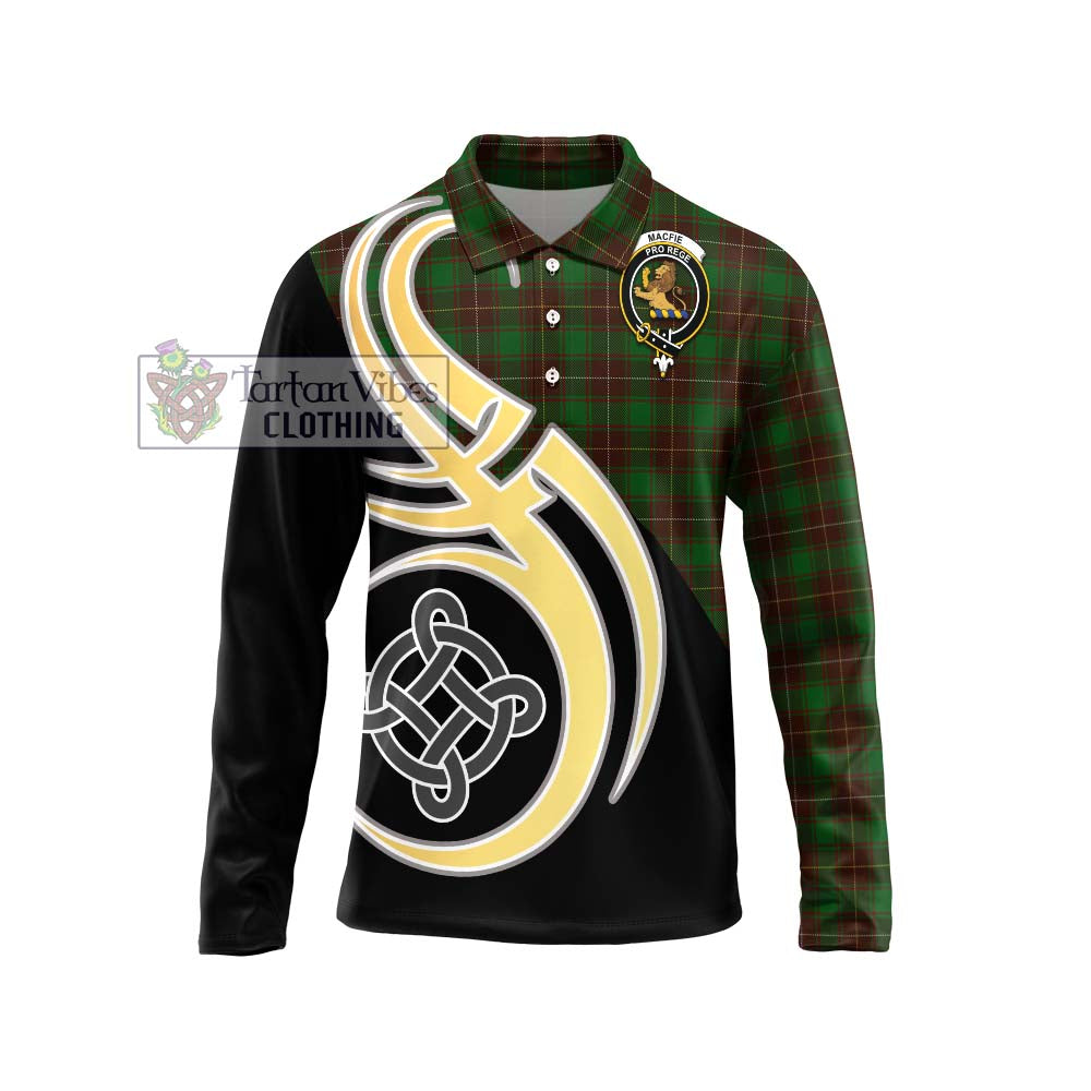 MacFie Hunting Tartan Long Sleeve Polo Shirt with Family Crest and Celtic Symbol Style Unisex - Tartan Vibes Clothing