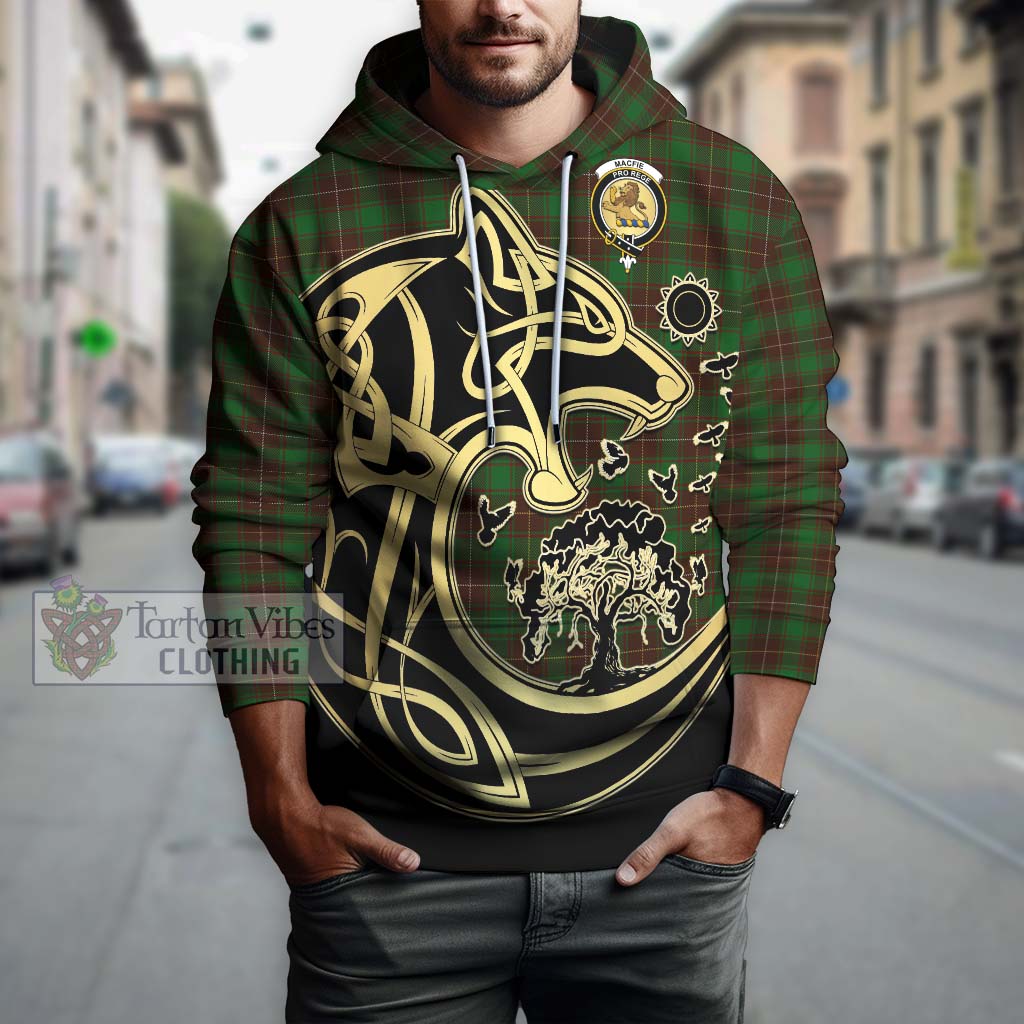 Tartan Vibes Clothing MacFie Hunting Tartan Hoodie with Family Crest Celtic Wolf Style