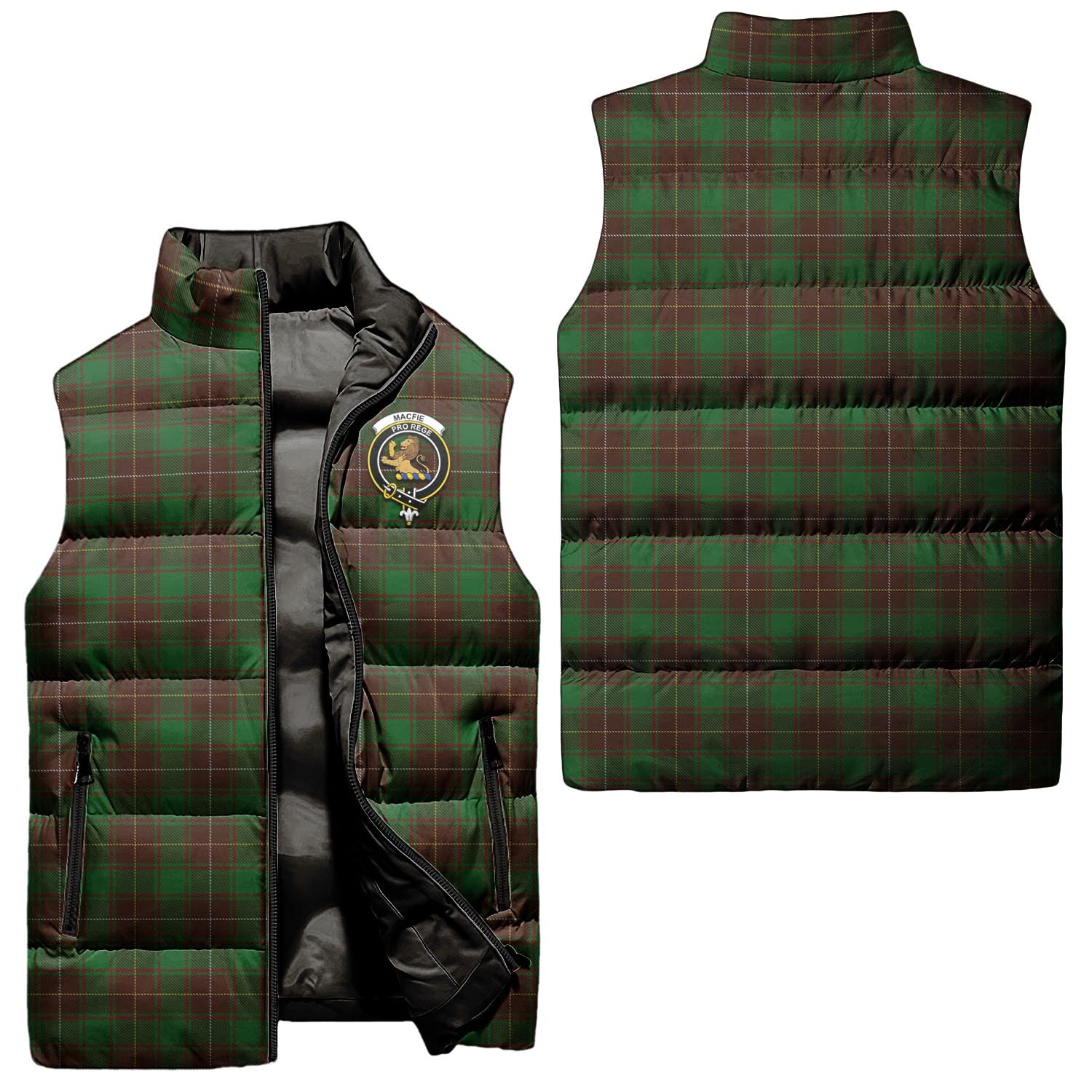 MacFie Hunting Tartan Sleeveless Puffer Jacket with Family Crest Unisex - Tartanvibesclothing