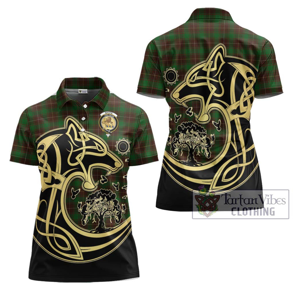 MacFie Hunting Tartan Women's Polo Shirt with Family Crest Celtic Wolf Style Women - Tartanvibesclothing Shop