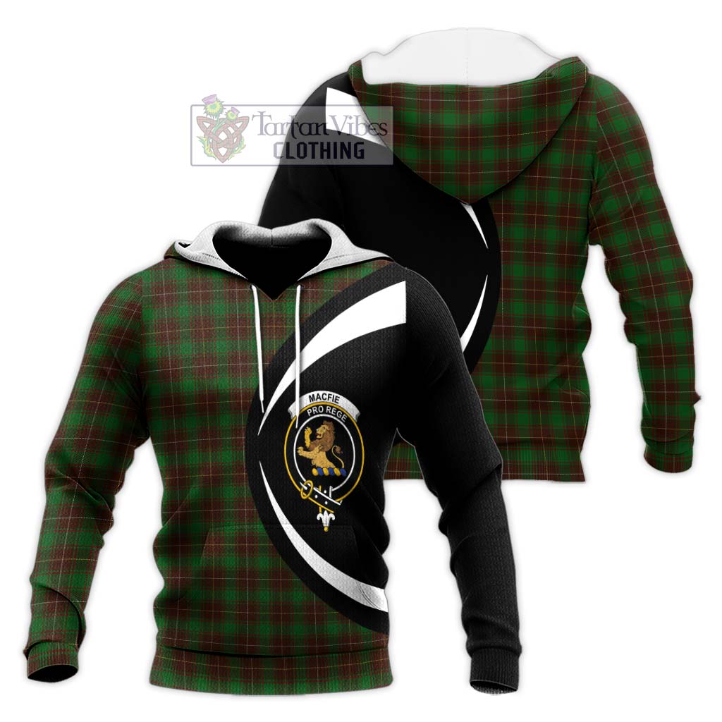 MacFie Hunting Tartan Knitted Hoodie with Family Crest Circle Style Unisex Knitted Pullover Hoodie - Tartan Vibes Clothing