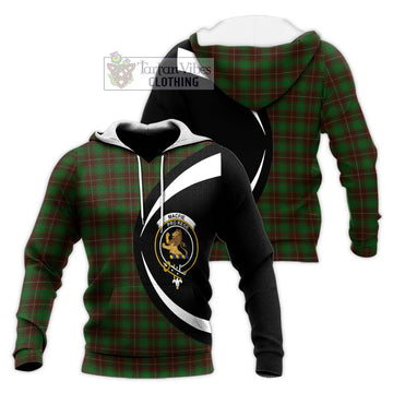 MacFie Hunting Tartan Knitted Hoodie with Family Crest Circle Style