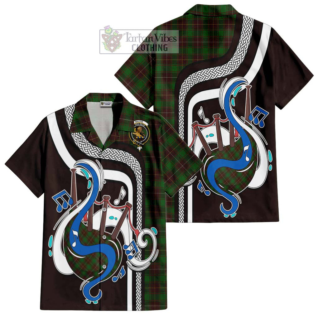 MacFie Hunting Tartan Short Sleeve Button Shirt with Epic Bagpipe Style Kid - Tartanvibesclothing Shop