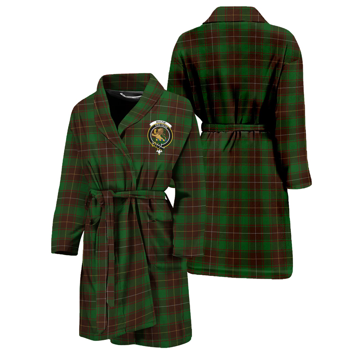 MacFie Hunting Tartan Bathrobe with Family Crest Unisex S - Tartan Vibes Clothing