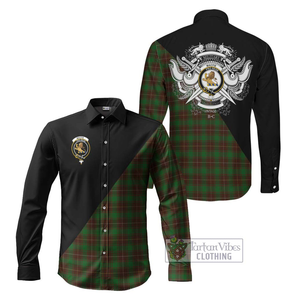 MacFie Hunting Tartan Long Sleeve Button Shirt with Family Crest and Military Logo Style Men's Shirt S - Tartanvibesclothing Shop