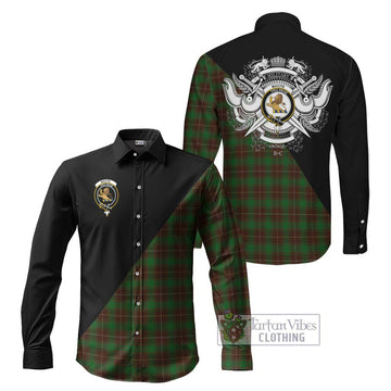 MacFie Hunting Tartan Long Sleeve Button Shirt with Family Crest and Military Logo Style