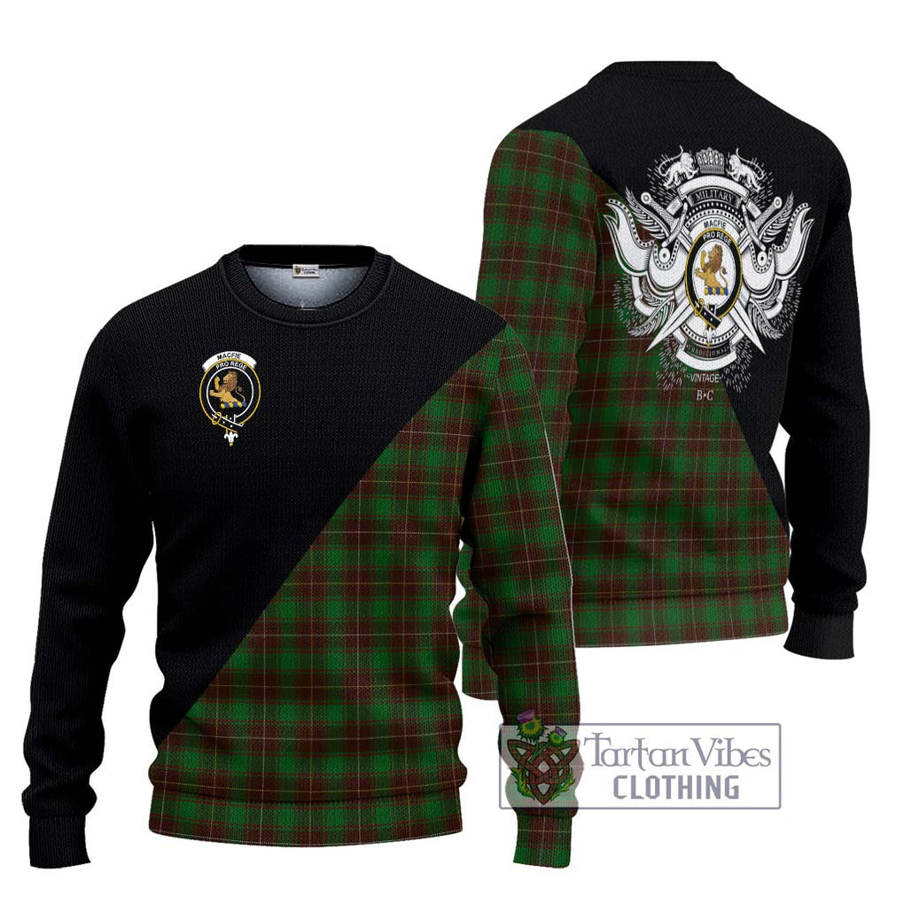 MacFie Hunting Tartan Knitted Sweater with Family Crest and Military Logo Style Unisex - Tartanvibesclothing Shop