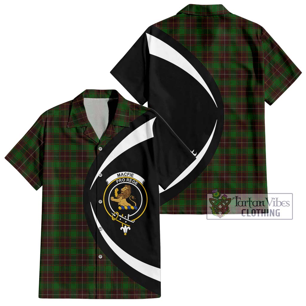 MacFie Hunting Tartan Short Sleeve Button Up with Family Crest Circle Style Kid - Tartan Vibes Clothing