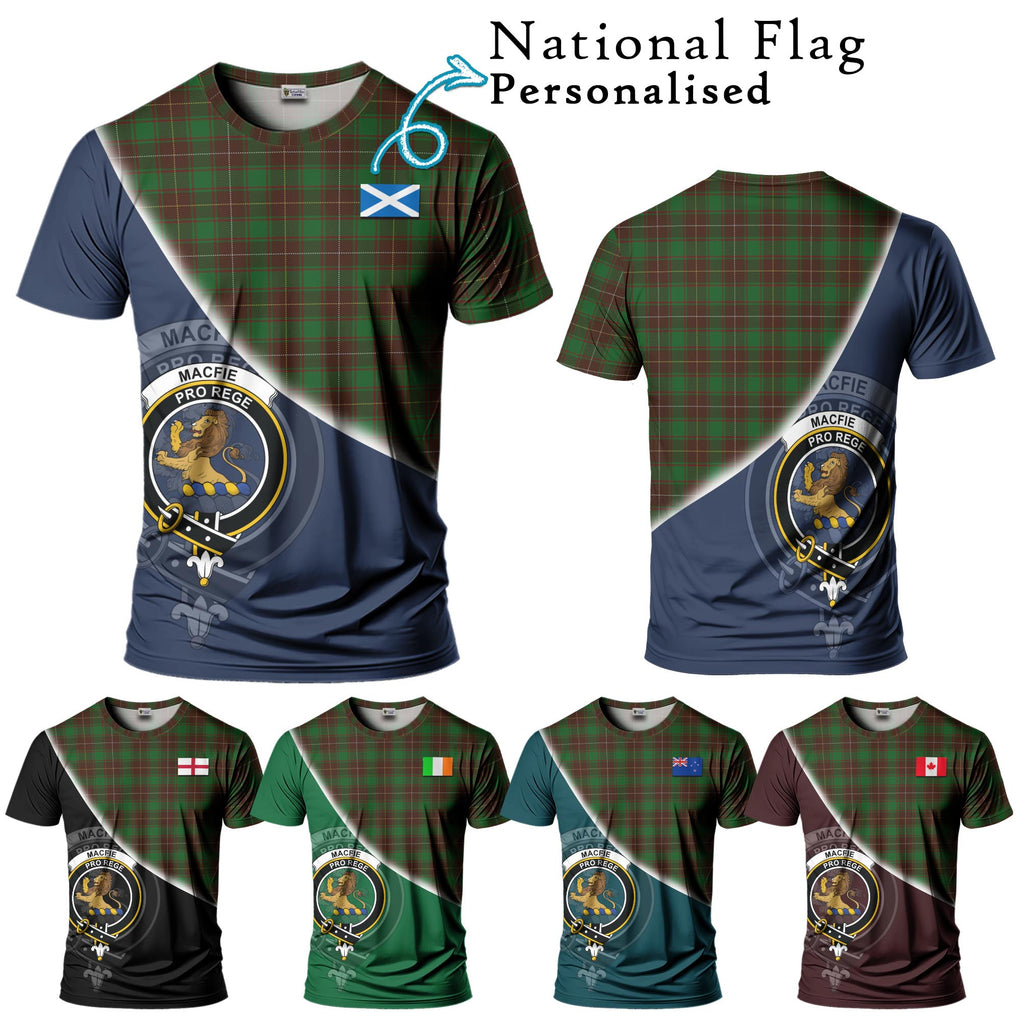 MacFie Hunting Tartan T-Shirt with Personalised National Flag and Family Crest Half Style Kid's Shirt - Tartanvibesclothing Shop