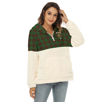 MacFie Hunting Tartan Women's Borg Fleece Hoodie With Half Zip with Family Crest