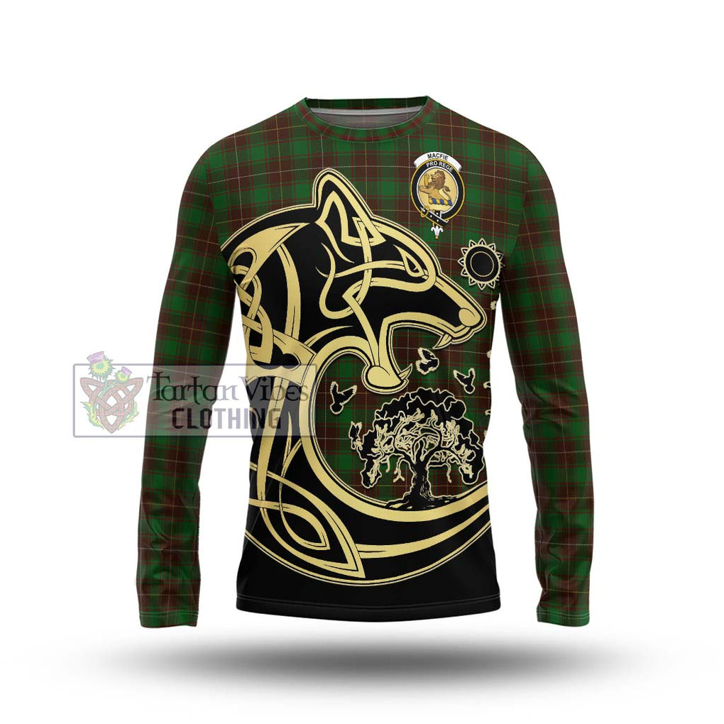 MacFie Hunting Tartan Long Sleeve T-Shirt with Family Crest Celtic Wolf Style Unisex - Tartan Vibes Clothing