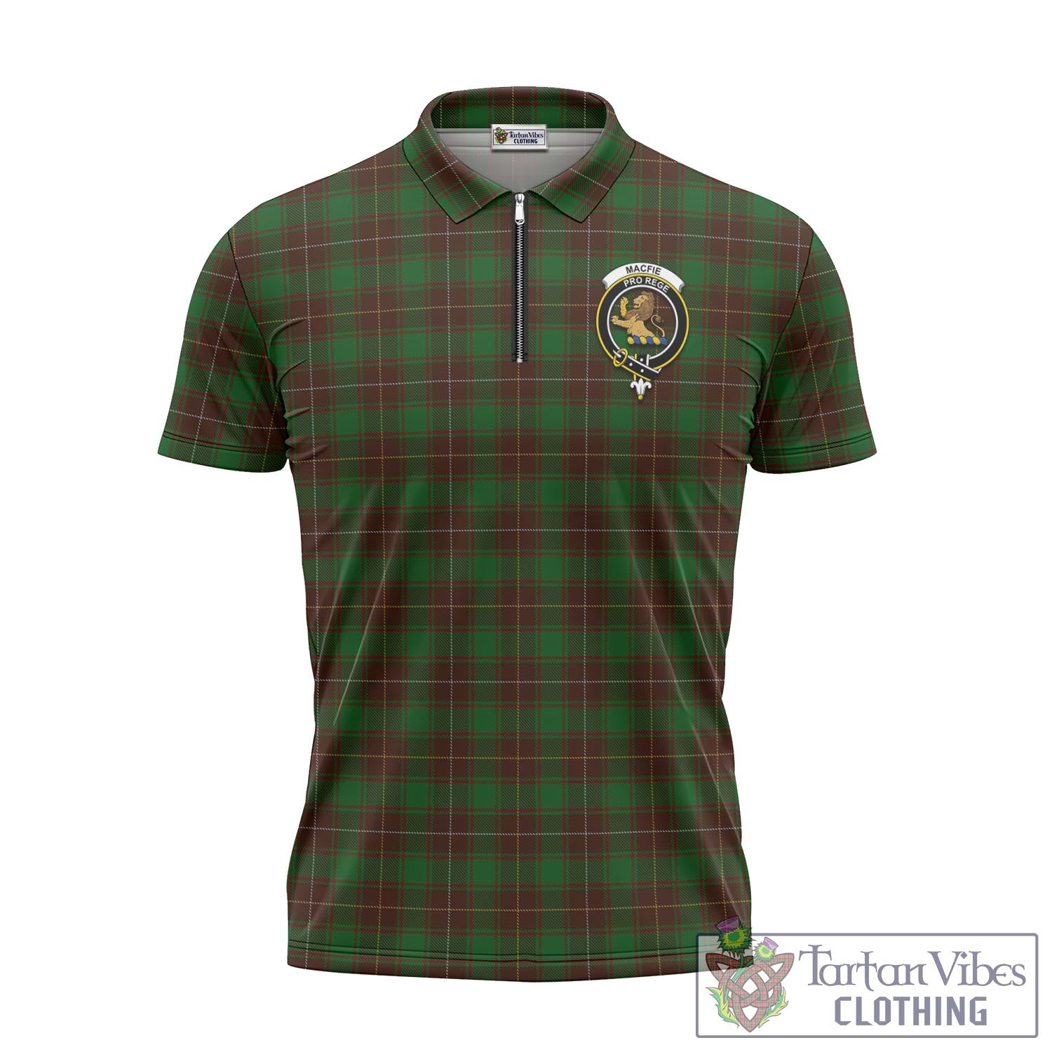 Tartan Vibes Clothing MacFie Hunting Tartan Zipper Polo Shirt with Family Crest