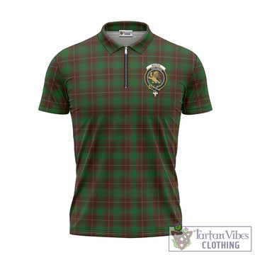 MacFie Hunting Tartan Zipper Polo Shirt with Family Crest