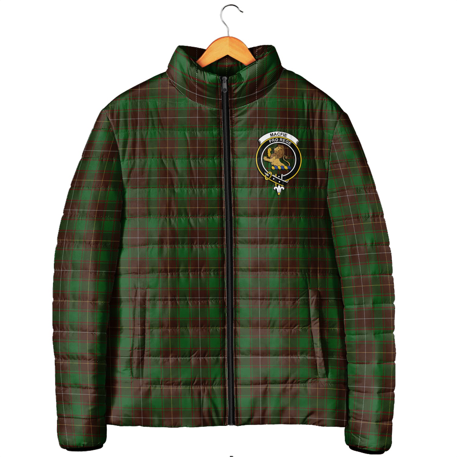 MacFie Hunting Tartan Padded Jacket with Family Crest Men's Padded Jacket - Tartan Vibes Clothing