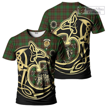 MacFie Hunting Tartan T-Shirt with Family Crest Celtic Wolf Style