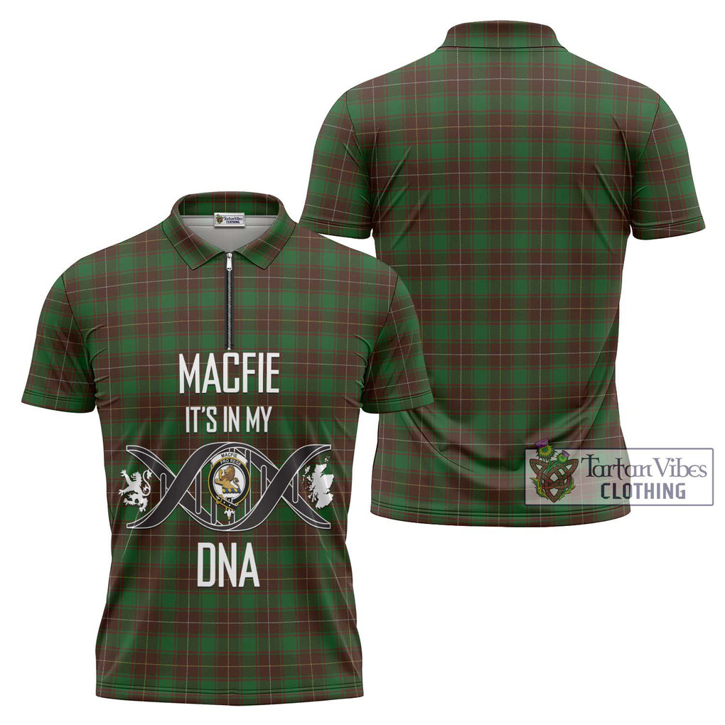 MacFie Hunting Tartan Zipper Polo Shirt with Family Crest DNA In Me Style Unisex - Tartanvibesclothing Shop