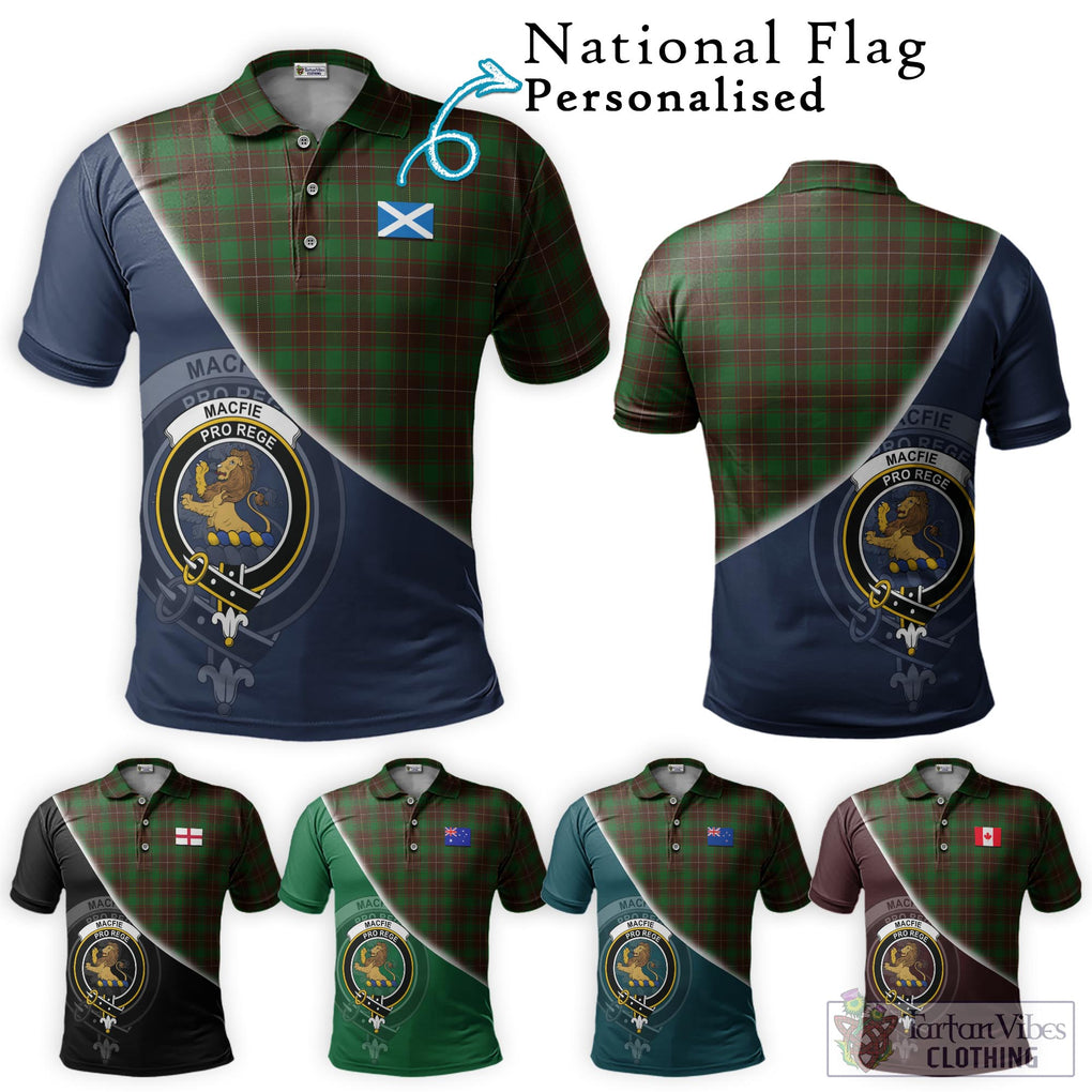 MacFie Hunting Tartan Polo Shirt with Personalised National Flag and Family Crest Half Style Maroon - Tartanvibesclothing Shop