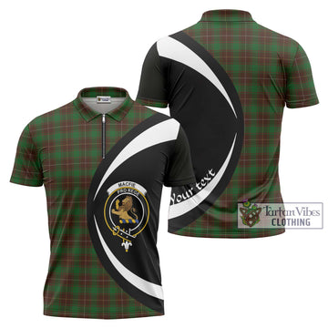 MacFie Hunting Tartan Zipper Polo Shirt with Family Crest Circle Style