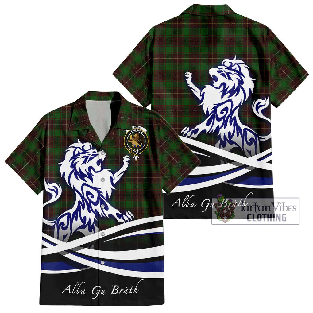 MacFie Hunting Tartan Short Sleeve Button Shirt with Alba Gu Brath Regal Lion Emblem Kid - Tartanvibesclothing Shop