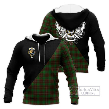 MacFie Hunting Tartan Knitted Hoodie with Family Crest and Military Logo Style