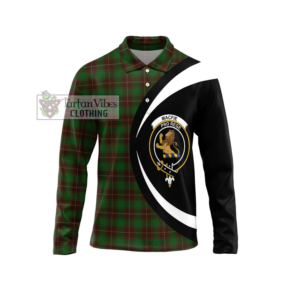 MacFie Hunting Tartan Long Sleeve Polo Shirt with Family Crest Circle Style Unisex - Tartan Vibes Clothing