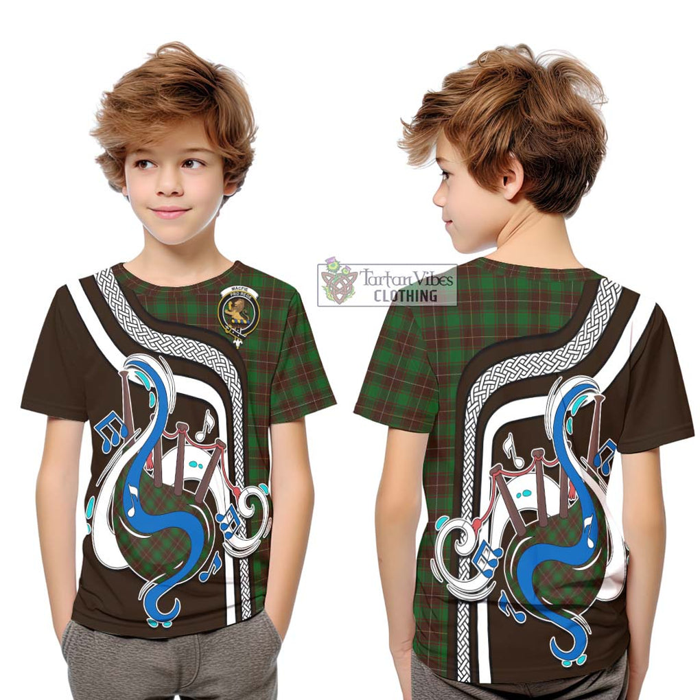 Tartan Vibes Clothing MacFie Hunting Tartan Kid T-Shirt with Epic Bagpipe Style