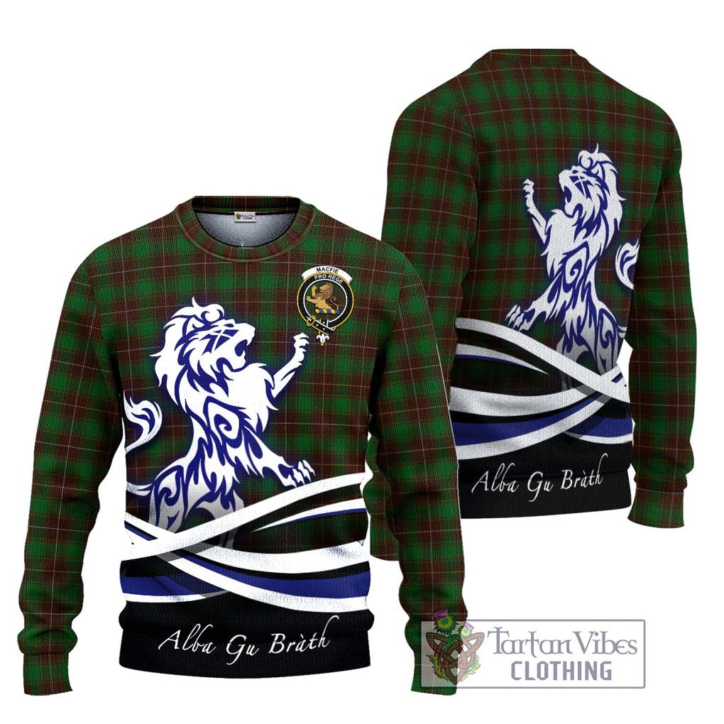 MacFie Hunting Tartan Knitted Sweater with Alba Gu Brath Regal Lion Emblem Unisex - Tartanvibesclothing Shop