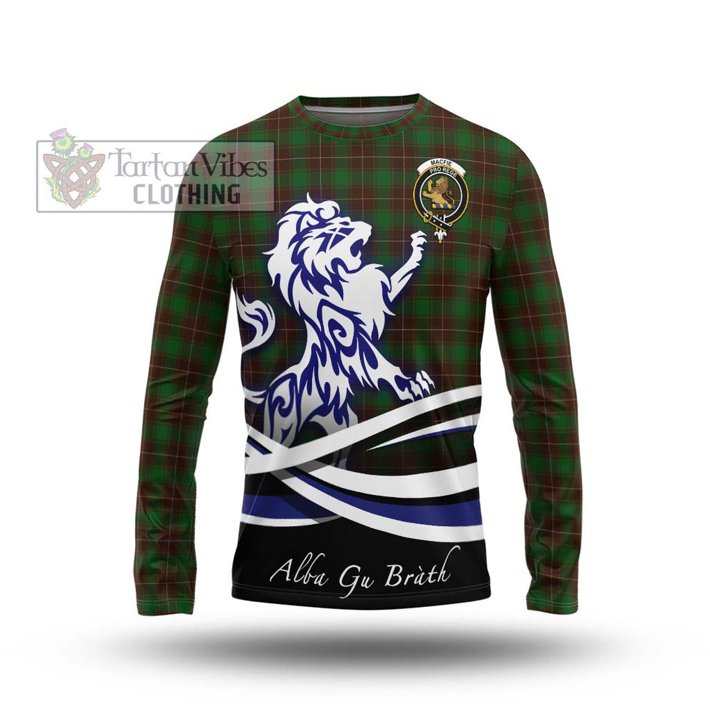 MacFie Hunting Tartan Long Sleeve T-Shirt with Alba Gu Brath Regal Lion Emblem Unisex - Tartanvibesclothing Shop