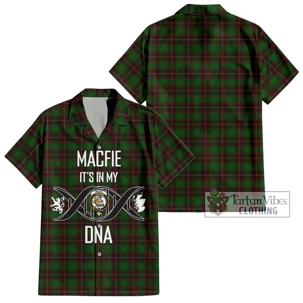 MacFie Hunting Tartan Short Sleeve Button Shirt with Family Crest DNA In Me Style Kid - Tartanvibesclothing Shop