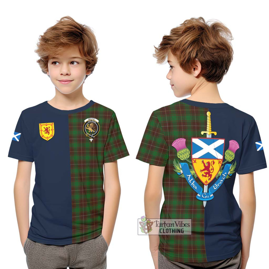 Tartan Vibes Clothing MacFie Hunting Tartan Kid T-Shirt with Scottish Lion Royal Arm Half Style