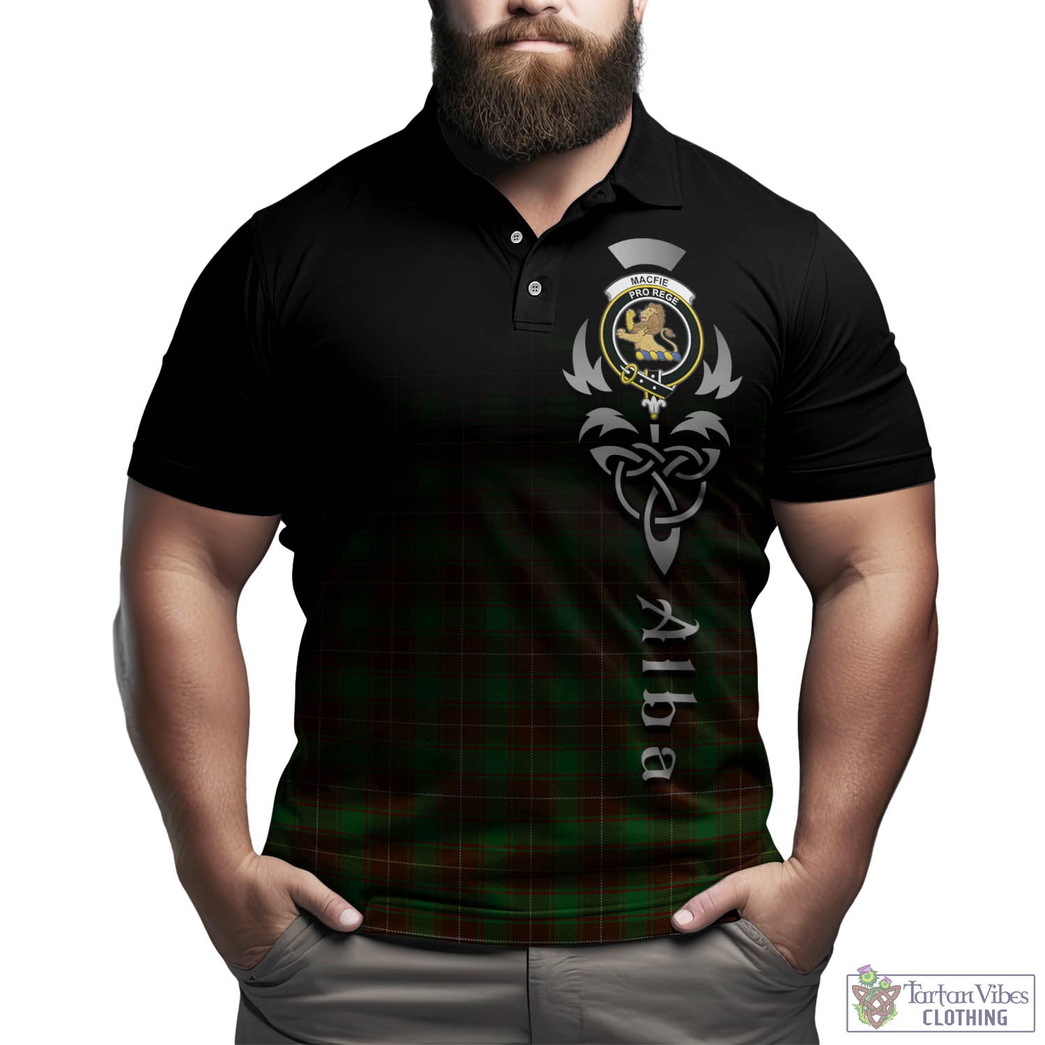 Tartan Vibes Clothing MacFie Hunting Tartan Polo Shirt Featuring Alba Gu Brath Family Crest Celtic Inspired