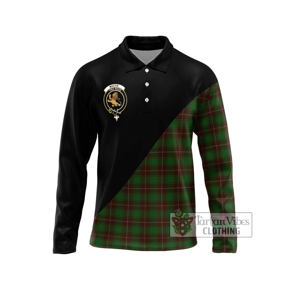 MacFie Hunting Tartan Long Sleeve Polo Shirt with Family Crest and Military Logo Style Unisex - Tartanvibesclothing Shop