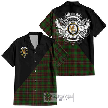 MacFie Hunting Tartan Short Sleeve Button Shirt with Family Crest and Military Logo Style