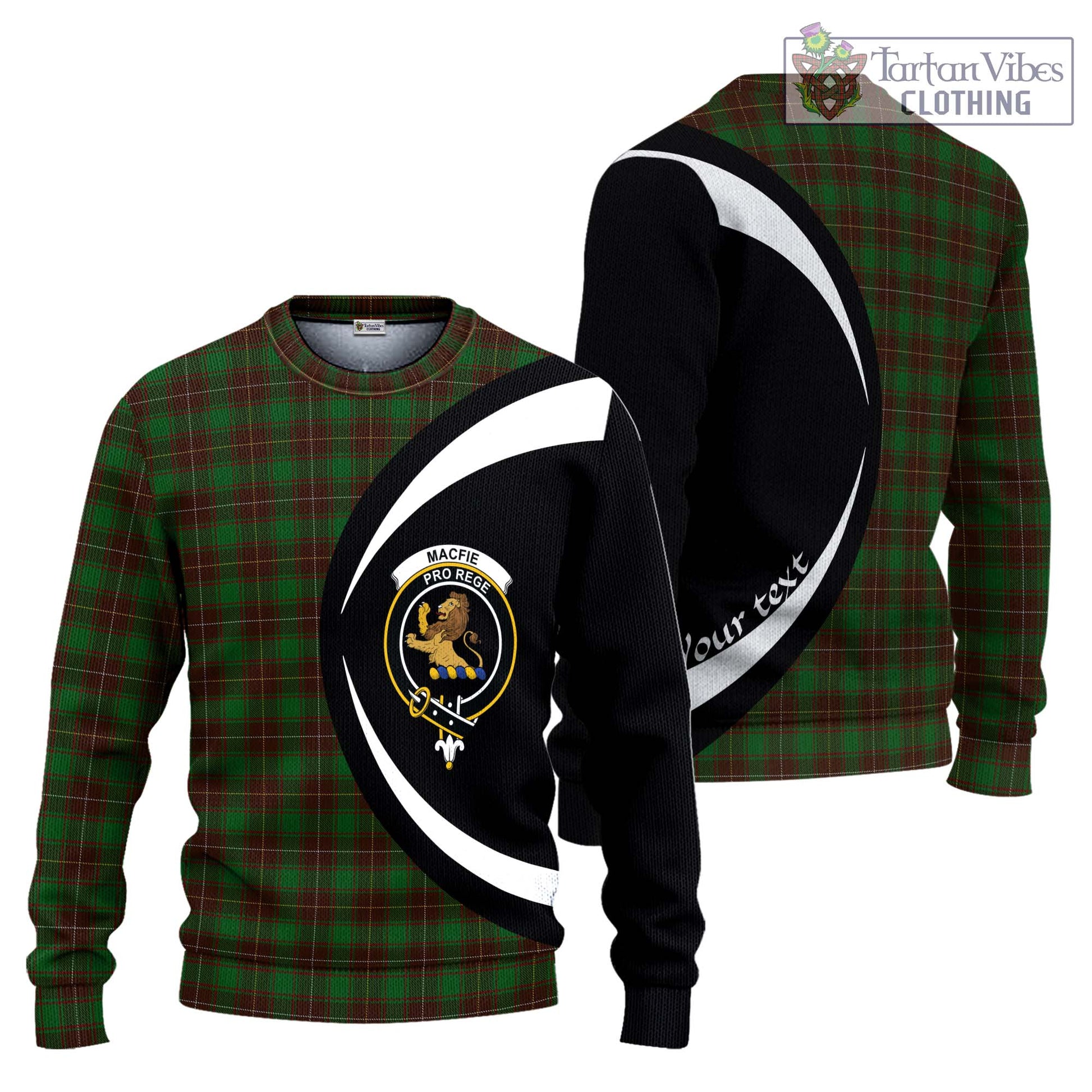 MacFie Hunting Tartan Knitted Sweater with Family Crest Circle Style Unisex - Tartan Vibes Clothing