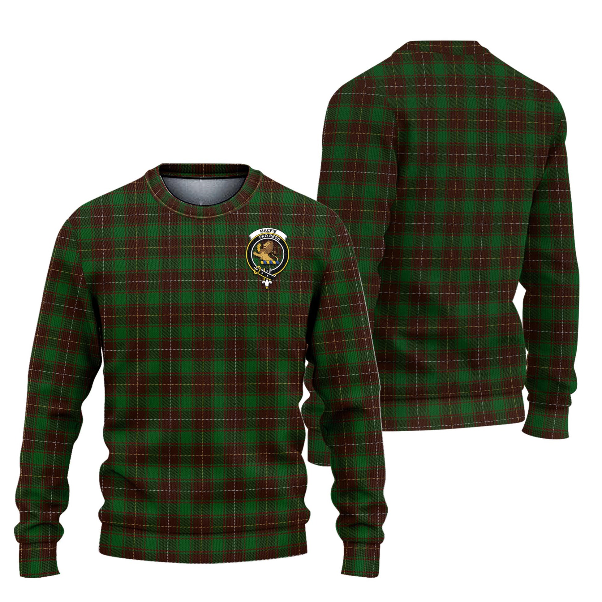 MacFie Hunting Tartan Knitted Sweater with Family Crest Unisex - Tartanvibesclothing