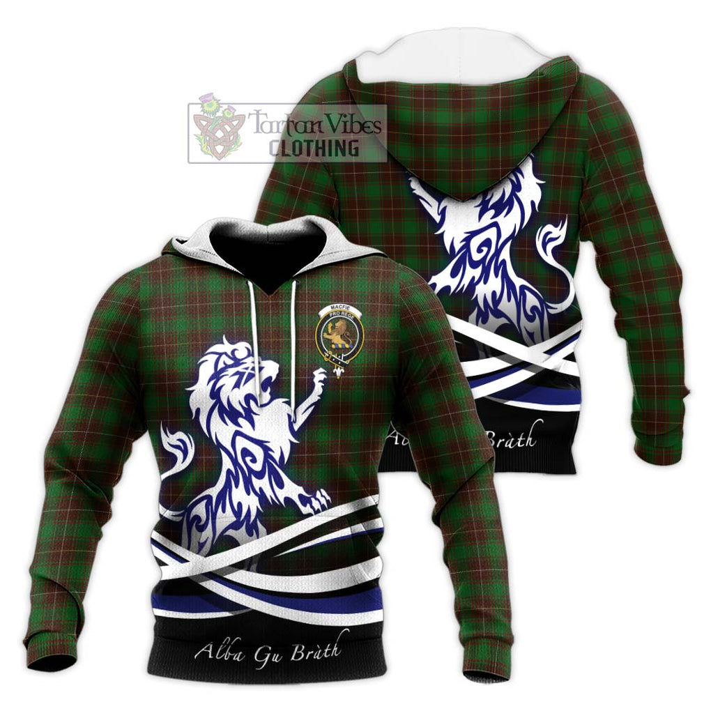 MacFie Hunting Tartan Knitted Hoodie with Alba Gu Brath Regal Lion Emblem Unisex Knitted Pullover Hoodie - Tartanvibesclothing Shop