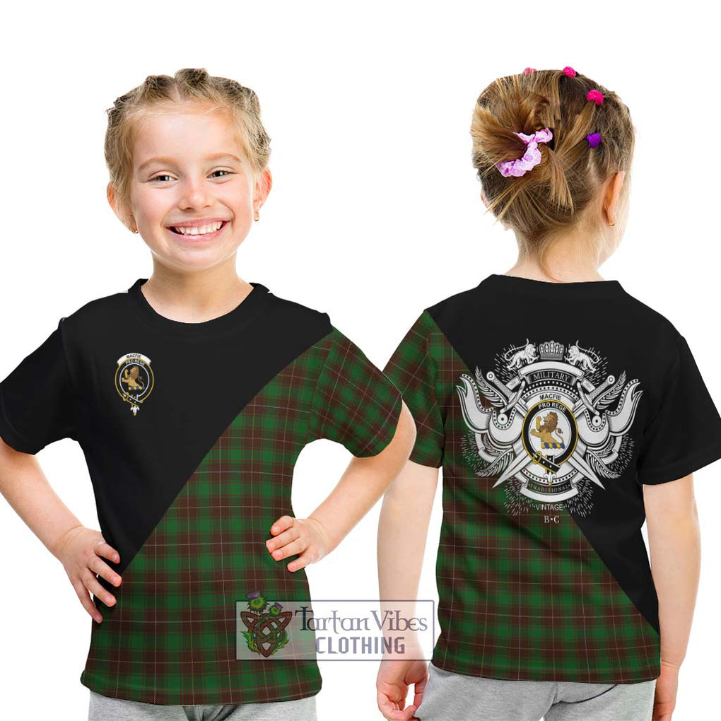 MacFie Hunting Tartan Kid T-Shirt with Family Crest and Military Logo Style - Tartanvibesclothing Shop