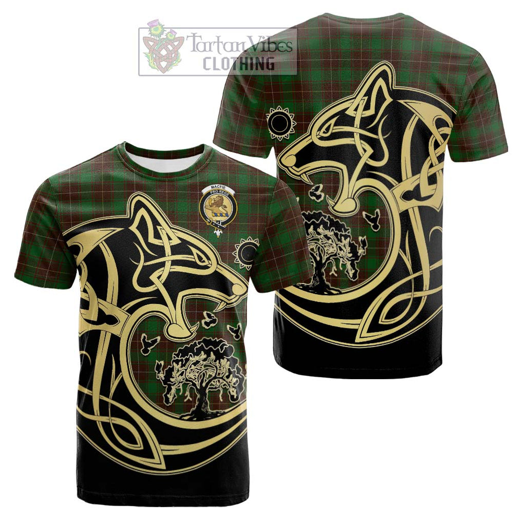 Tartan Vibes Clothing MacFie Hunting Tartan Cotton T-shirt with Family Crest Celtic Wolf Style