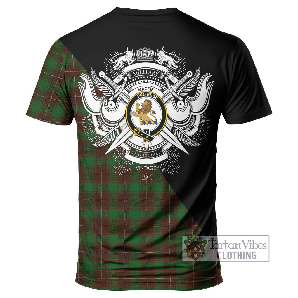 MacFie Hunting Tartan T-Shirt with Family Crest and Military Logo Style - Tartanvibesclothing Shop