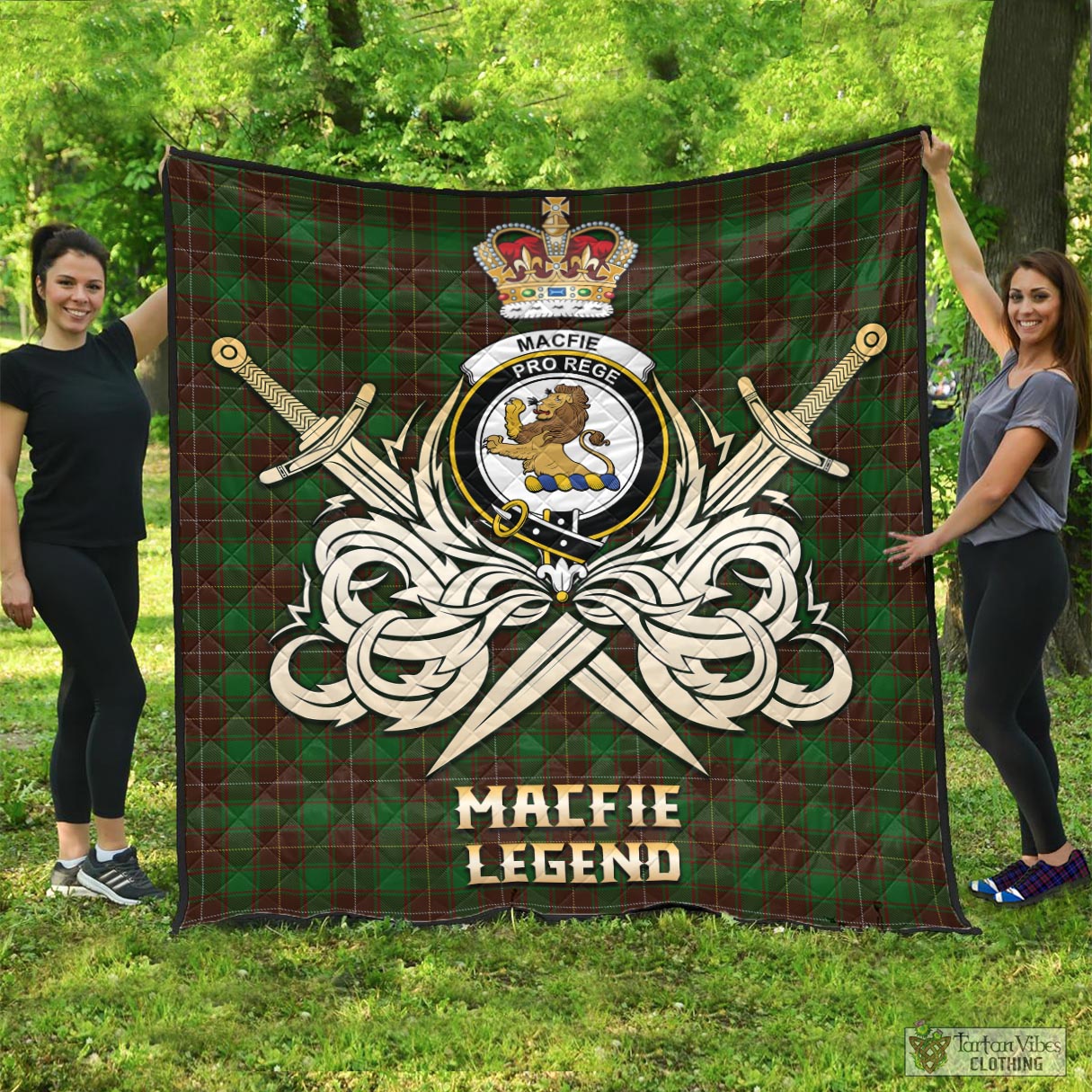 Tartan Vibes Clothing MacFie Hunting Tartan Quilt with Clan Crest and the Golden Sword of Courageous Legacy