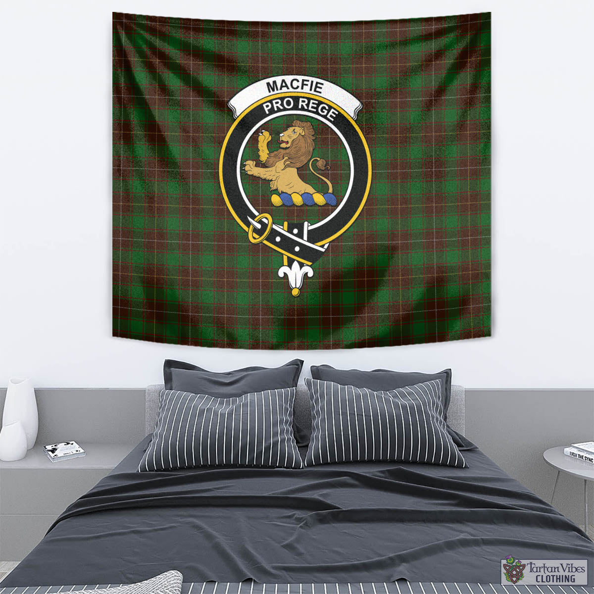 Tartan Vibes Clothing MacFie Hunting Tartan Tapestry Wall Hanging and Home Decor for Room with Family Crest