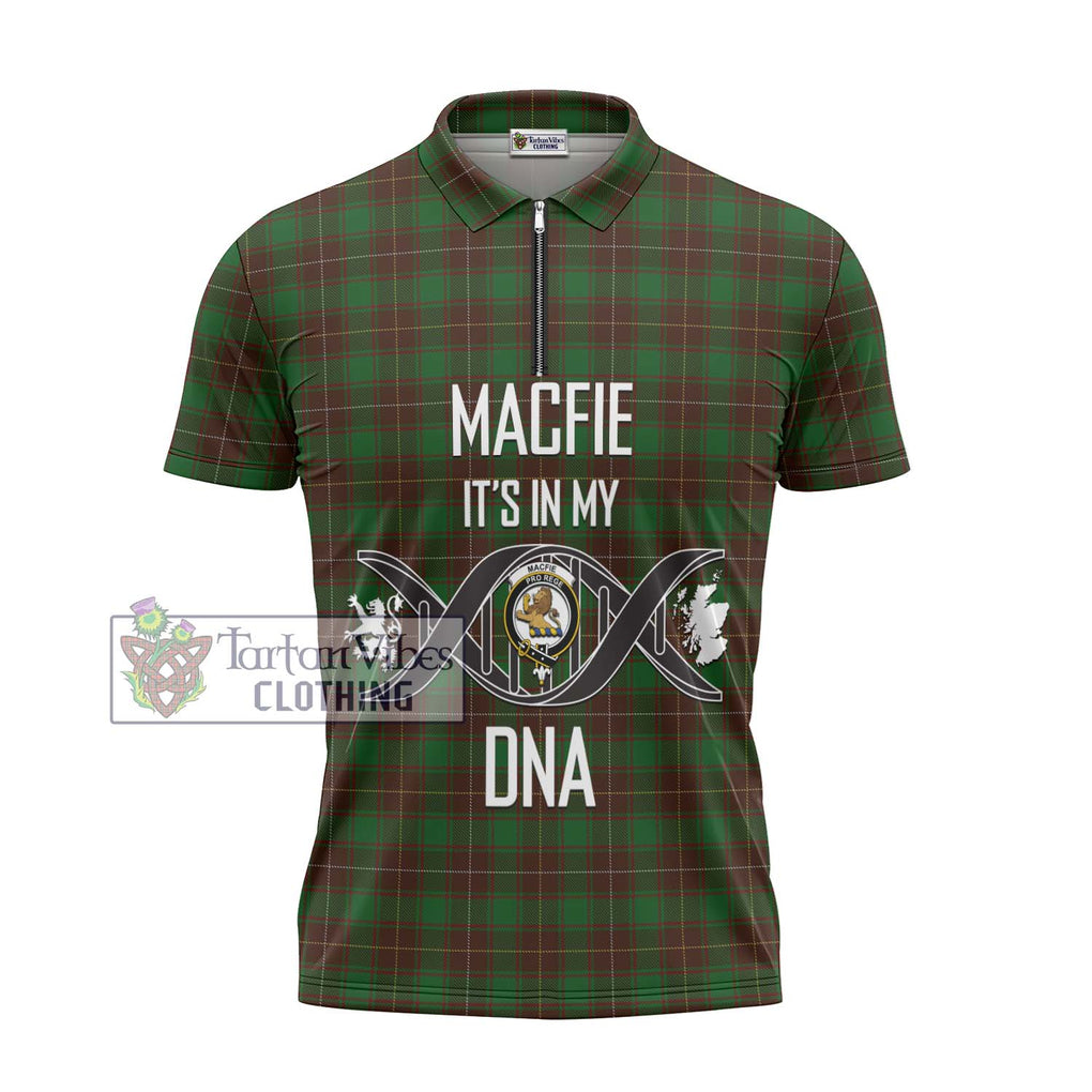 MacFie Hunting Tartan Zipper Polo Shirt with Family Crest DNA In Me Style - Tartanvibesclothing Shop