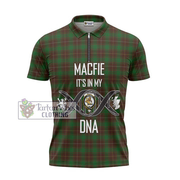 MacFie Hunting Tartan Zipper Polo Shirt with Family Crest DNA In Me Style