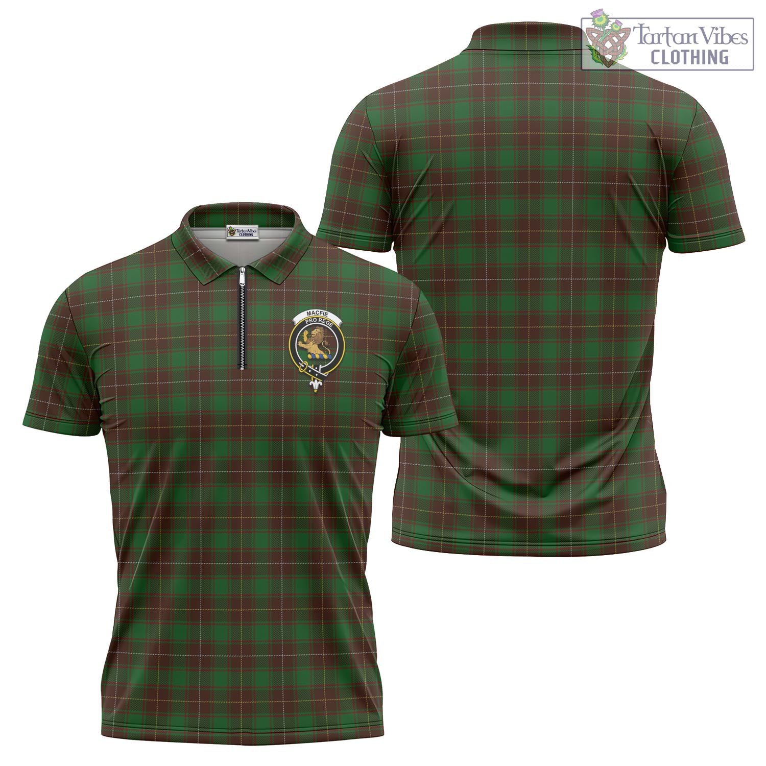 Tartan Vibes Clothing MacFie Hunting Tartan Zipper Polo Shirt with Family Crest