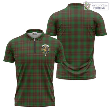 MacFie Hunting Tartan Zipper Polo Shirt with Family Crest