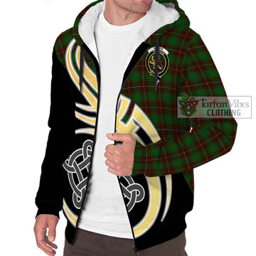 MacFie Hunting Tartan Sherpa Hoodie with Family Crest and Celtic Symbol Style