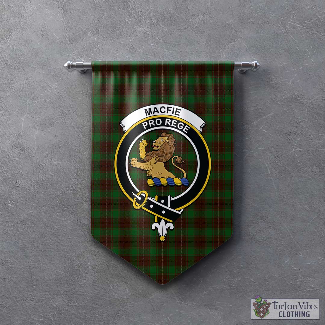 Tartan Vibes Clothing MacFie Hunting Tartan Gonfalon, Tartan Banner with Family Crest