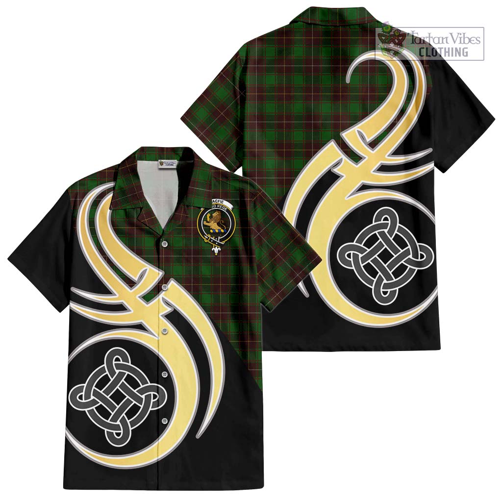 MacFie Hunting Tartan Short Sleeve Button Shirt with Family Crest and Celtic Symbol Style - Tartan Vibes Clothing